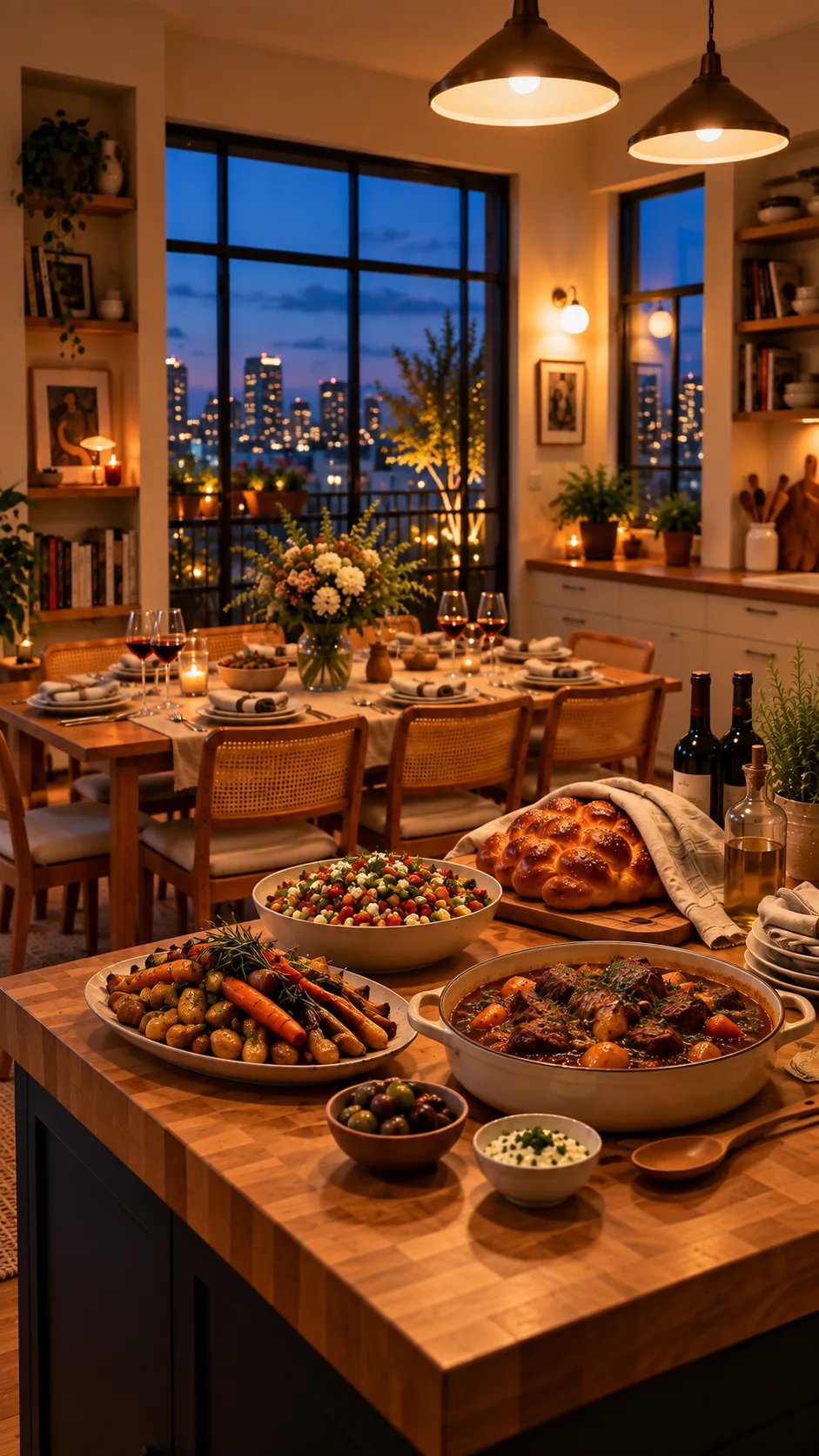 Friends in close conversation around a candlelit Shabbat table